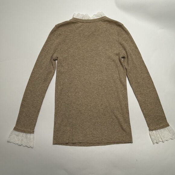 Tuckernuck Sweater Womens Size M Medium Lace Collar/Cuffs Nylon/Wool Tan Beige - Picture 2 of 8